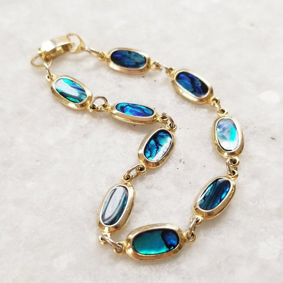Jewelry - Vintage Blue Green Abalone Shell Gold Tone
